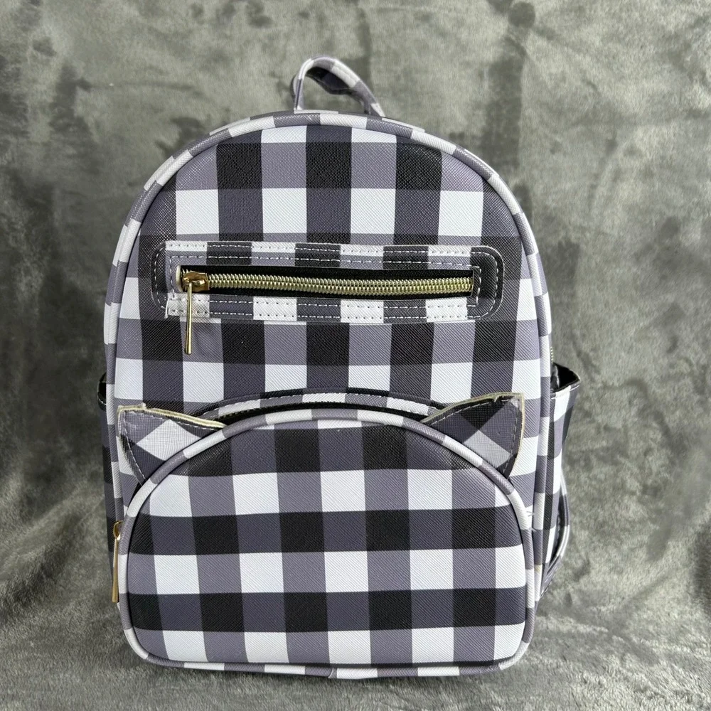Under One Sky Gingham Mini Backpack Cat Ears Black White Check Faux Leather